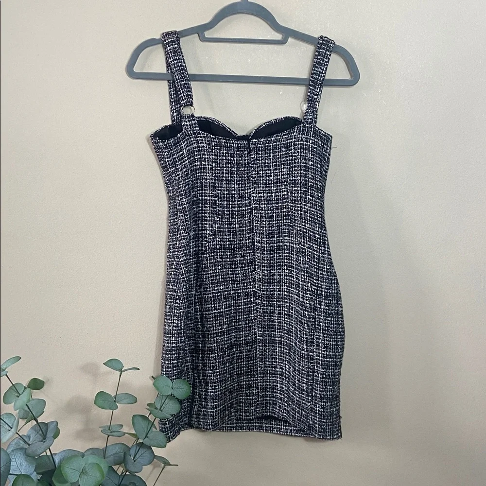 Salty Tweed Mini Dress Bustier Underwire Black White Structured Bodycon Small - Picture 5 of 7